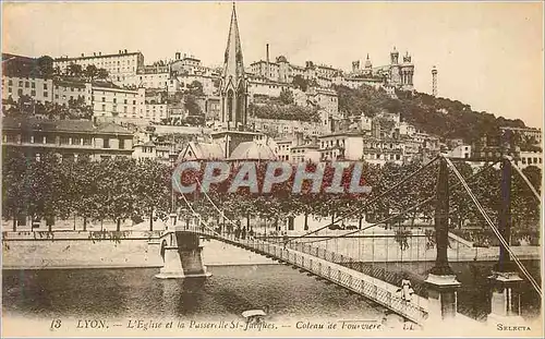 Cartes postales Lyon L'Eglise et la Passerelle St Jacques Coteau de Fourviere