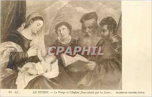 Cartes postales Musee du Louvre Paris Le Titien La Vierge et l'Enfant Jesus adores par les Saints