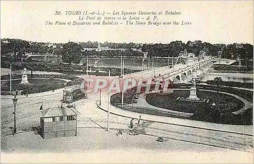 Cartes postales Tours (I et L) Les Squares Descarles et Rabelais Le Pont de pierre  Tramway