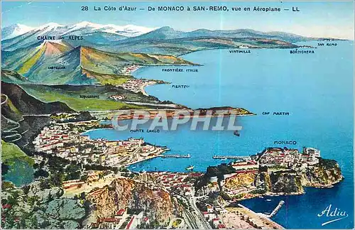 Cartes postales La Cote d'Azur de Monaco a San Remo Vue en Aeroplane