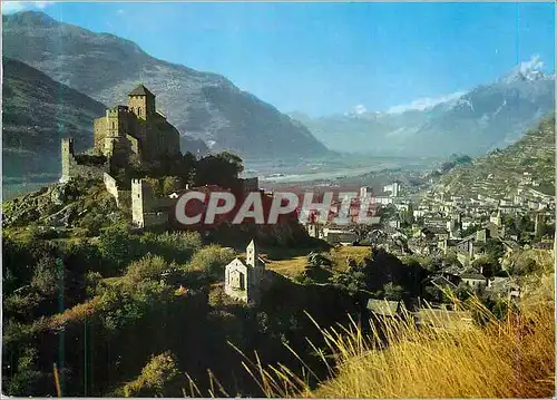 Moderne Karte Sion avec le Chateau de Valere et la Chapelle de Tous les Saints