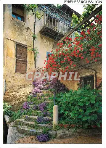 Moderne Karte Pyrenees Roussillon Maison Fleurie dans le Vieux Vernet (Conflent) Message du Sud
