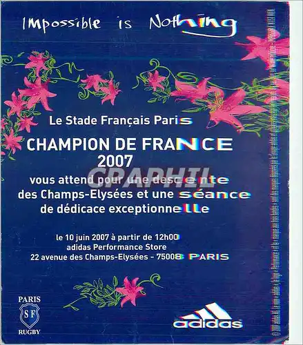 Cartes postales moderne Impossible is Nothing Champion de France 2007 le 10 Juin 2007 a partir de 12h Adidas Performance