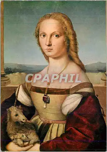 Moderne Karte Roma Galleria Borghese Portrait de Jeune Femme avec l'Unicorne