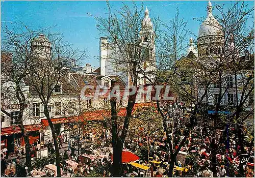 Cartes postales moderne Paris et ses Merveilles La Place du Tertre A l'Arriere plan L'Eglise Saint Pierre et le Dome de