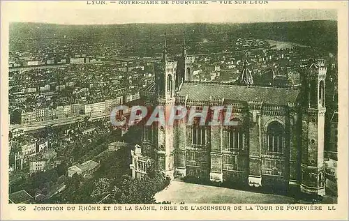 Cartes postales Lyon Notre Dame de Fourviere Jonction du Rhone et de La Saone Prise de l'Ascenseur de la Tour de