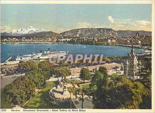 Cartes postales moderne Geneve Monument Brunswick Mont Saleve et Mont Blanc Bateau