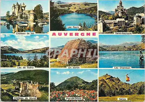 Cartes postales moderne Auvergne Le Puy de Dome Touristique Ch�teau de Val Lac Pavin Saint Nectaire Lac de Guery Peche