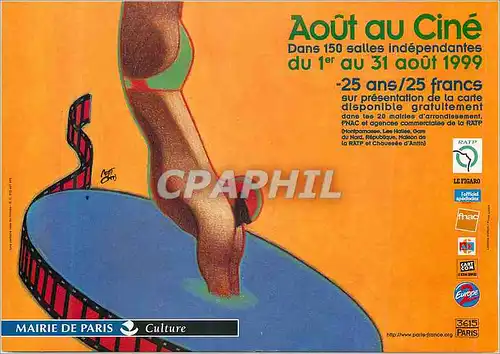 Cartes postales moderne Aout au Cine Dans 150 Salles Independantes du 1er au 31 Aout 1999 Mairie de Paris Culture