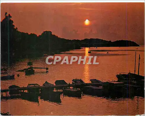 Moderne Karte Cote d'Azur France French Riviera Coucher de Soleil en Mediterranee Bateaux