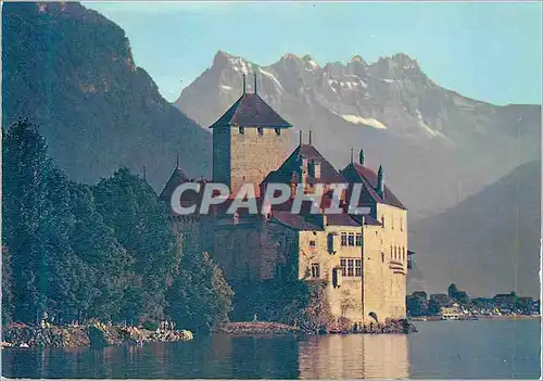 Moderne Karte Lac Leman le Chateau de Chillon et les Dents du Midi