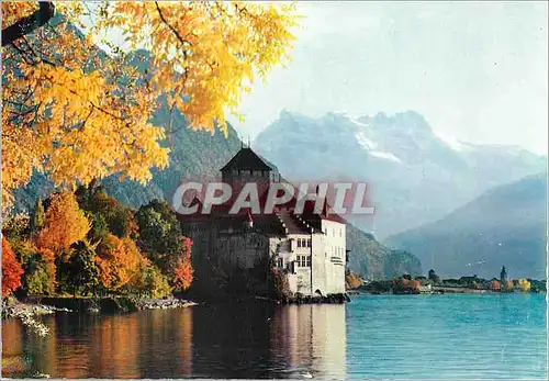 Moderne Karte Lac Leman le Chateau de Chillon et les Dents du Midi