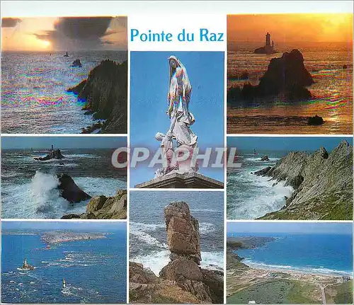 Cartes postales moderne la Pointe du Raz (Finistere) la Pointe le Phare de la Vieille la Statue ND