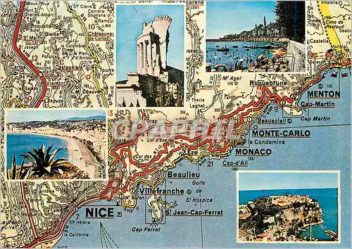 Moderne Karte Cote d'Azur Carrefour Mondial du Tourisme les Trois Corniches Nice Menton Monaco
