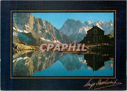 Moderne Karte Reflet des Grandes Jorasses au Lac Blanc