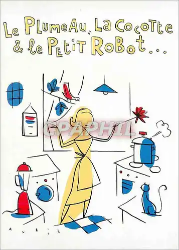 Moderne Karte Exposition Organisee par la Mairie de Paris Le Plumeau La Cocotte et le Petit Robot