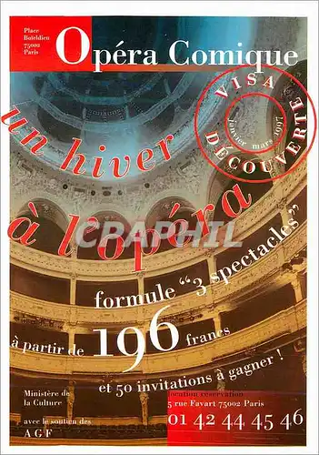 Cartes postales moderne Opera Comique Un Hiver a l'Opera Formule 3 Spectacles Rue Favart Paris