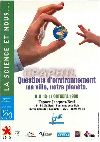 Cartes postales moderne Forum La Science et Nous Questions d'Environnement ma Ville notre Planete 8 9 10 11 Octobre 98 E
