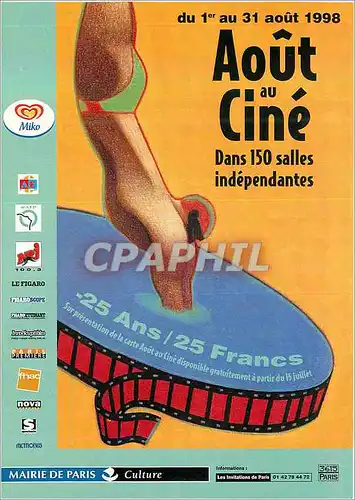 Cartes postales moderne Aout au Cine dans 150 Salles Independantes Piscine Mairie de Paris