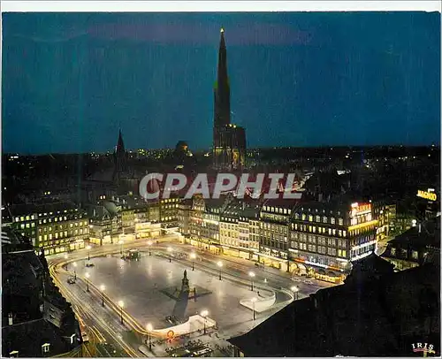 Cartes postales moderne Strassbourg la Nuit La Place Kleber et la Cathedrale