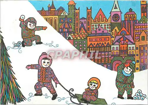 Cartes postales moderne Enfants Luge Neige