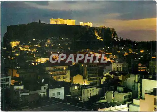 Moderne Karte Athenes Une Vue Vers l'Acropole La Nuit