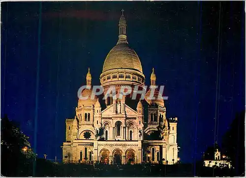 Moderne Karte Paris La Basilique de Sacre Coeur Illuminee