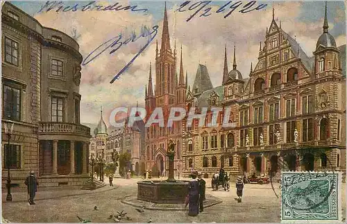 Cartes postales Der Schlobplatz zu Wiesbaden mit Schlob Kirche und Rathaus