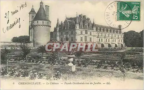 Cartes postales Chenonceaux Le Chateau Facade Occidentale vue du Jardin