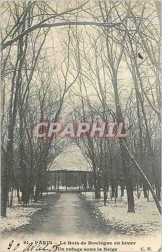 Cartes postales Paris Le Bois de Boulogne en Hiver Un Refugesous la Neige