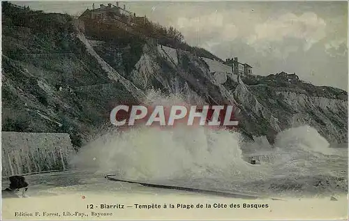 Cartes postales Biarritz Tempete a la Plage de la Cote des Basques