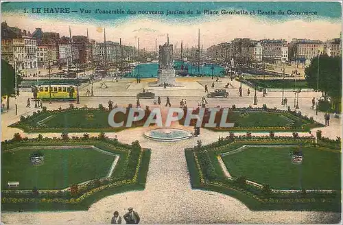 Ansichtskarte AK Le Havre Vue d'Ensemble des Nouveaux Jardins de la Place Gambetta Tramway Bateaux