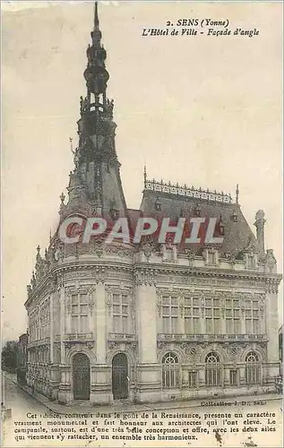 Cartes postales Sens (Yonne) L'Hotel de Ville Facade d'Angle
