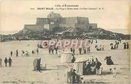 Cartes postales Saint Malo Cote d'Emeraude La Plage a Maree Basse Le Fort National