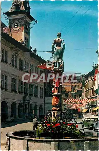 Cartes postales moderne Lausanne Place de la Palud Fontaine de la Justice et Hotel de Ville