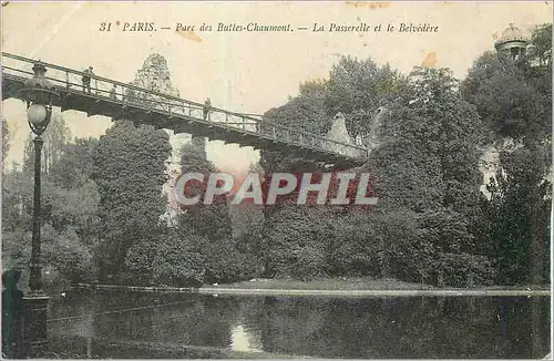 Cartes postales Paris Parc des Buttes Chaumont La Passerelle et le Belvedere