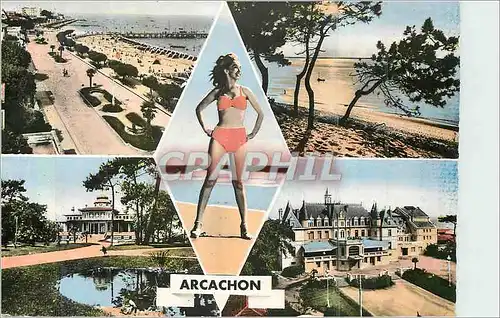 Cartes postales moderne Arcachon Cote d'Argent Promenade et Plage Coucher de Soleil
