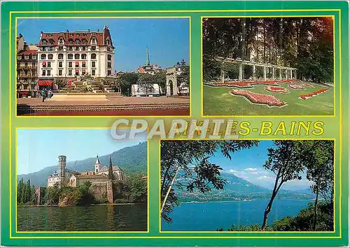 Ansichtskarte AK Aix les Bains Savoie France Le Lac du Bourget L'Abbaye d'Hautecombe La Place des Thermes