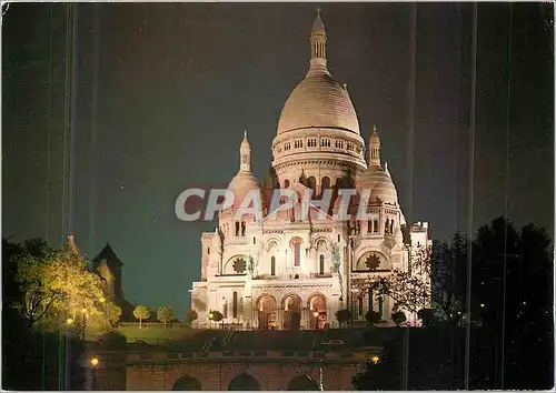 Moderne Karte Paris la Nuit Le Sacre Coeur de Montmartre Illumine