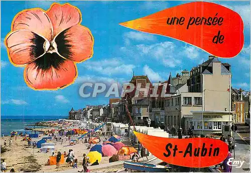 Moderne Karte Saint Aubin sur Mer (Calvados) La Plage et le Front de Mer