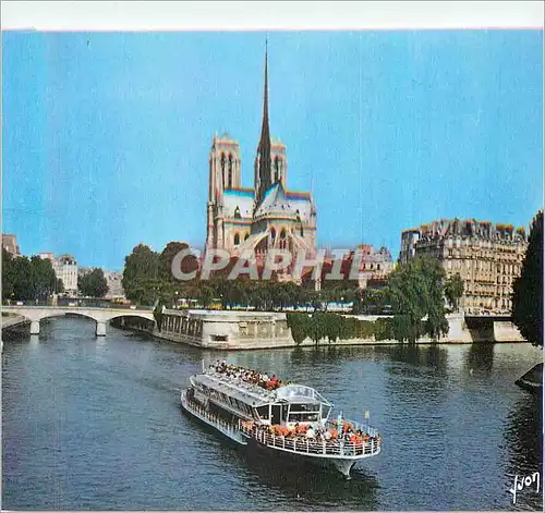 Moderne Karte Paris Notre Dame et la Seine Couleurs et Lumiere de France  Bateau Peniche