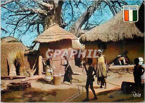 Moderne Karte Republique de la Cote d'Ivoire Scene de Village