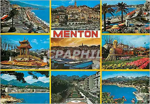 Moderne Karte Menton Souvenir de la Cote d'Azur La Perle de France Train