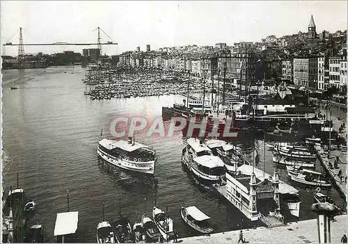Moderne Karte Marseille Le Vieux Port et le Pont Transbordeur Bateaux