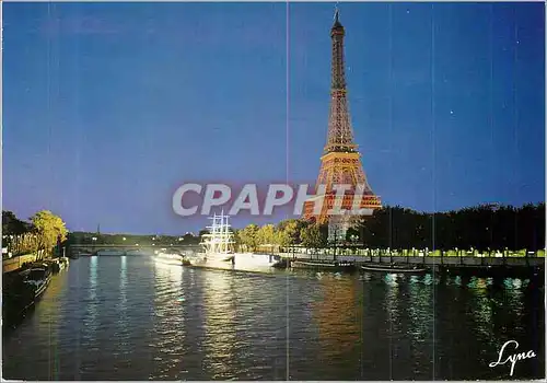 Moderne Karte Paris la Nuit la Tour Eiffel et la Seine