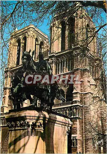 Moderne Karte Paris Notre Dame et Statue de Charlemagne Couleurs et Lumiere de France