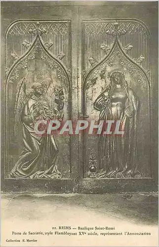 Cartes postales Reims Basilique Saint Remi Porte de sacristie style flamboyant reprensentant l'Annonciation