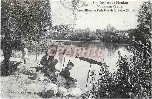 REPRO Environs de Meulan Vaux sur Seine Lavandieres au Petit Bras de la Seine (2e vue)