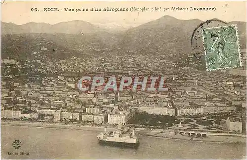 Cartes postales Nice Vue prise d'un Aeroplane (Monoplan pilote par l'Aviateur Lacrouze)