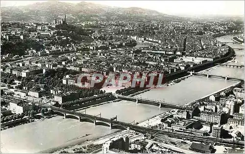 Moderne Karte Lyon Vue aerienne les Ponts sur le Rhone Le Centre Fourviere et les Monts d'Or